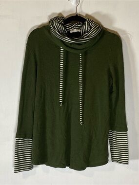 Hailey‎ & Co Green Striped Cowl Neck Thermal Tunic Top Medium